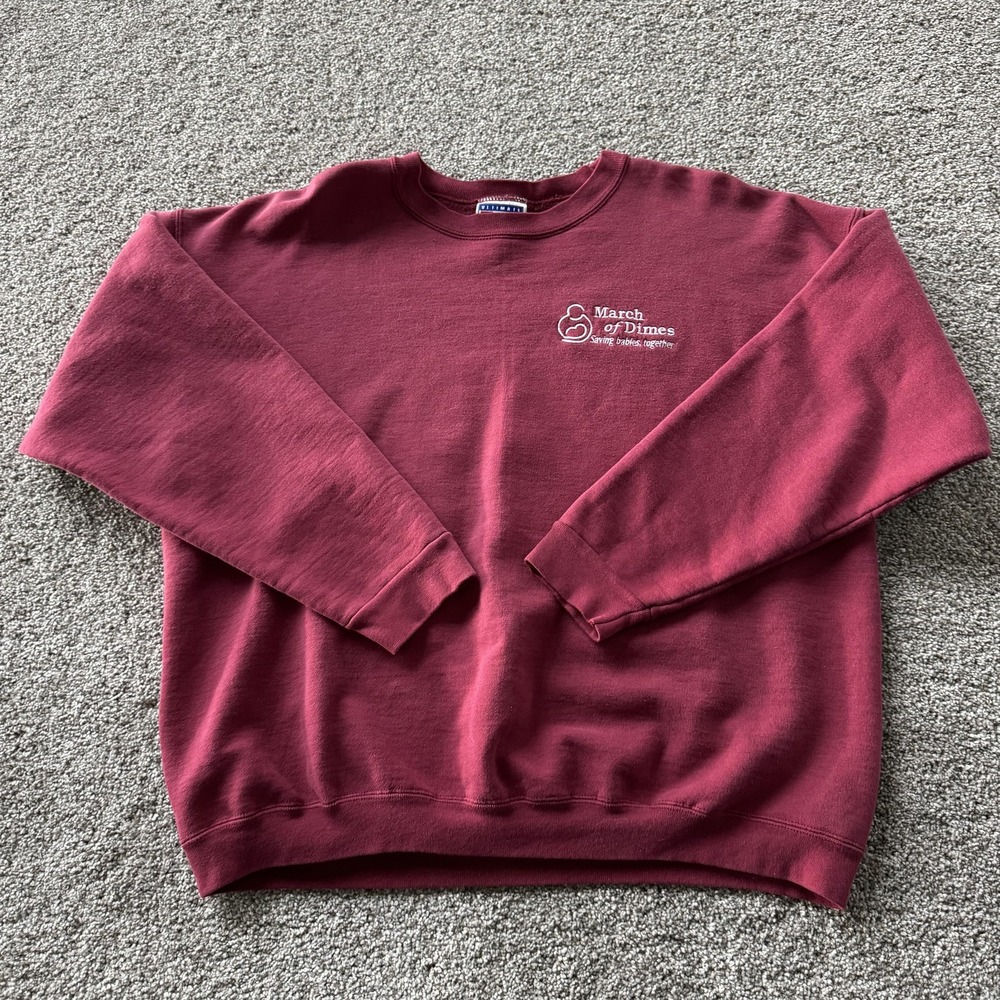 Hanes Sweatshirt Mens XL Red Fleece Pullover Crewneck March Of Dimes Embroidered